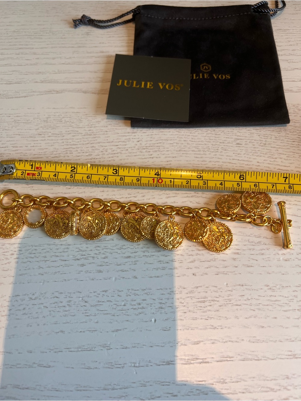 Julie Vos Gold Coin Charm Bracelet with White Mother-of-Pearl Discs - Picture 8 of 8
